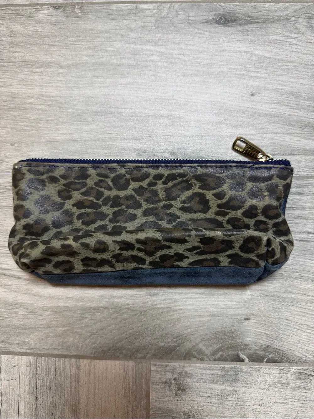 Navy Lazaro Suede Zip Pouch with Gold Hare Emblem